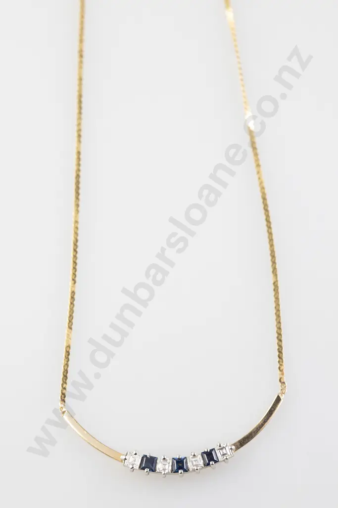 14ct Seven Stone Sapphire & Diamond Necklace Image 1++