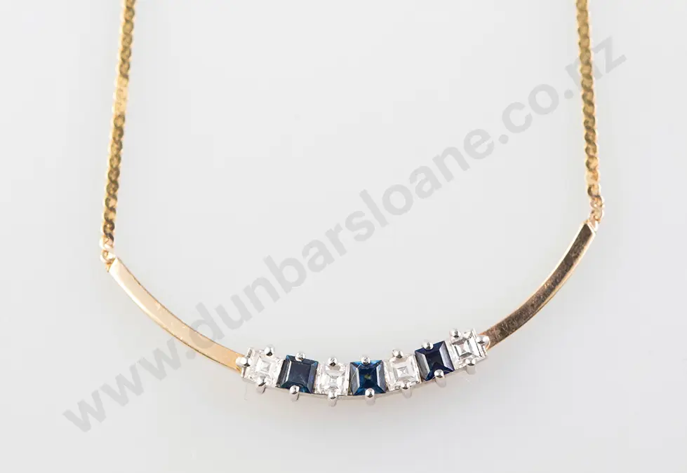 14ct Seven Stone Sapphire & Diamond Necklace Image 1++