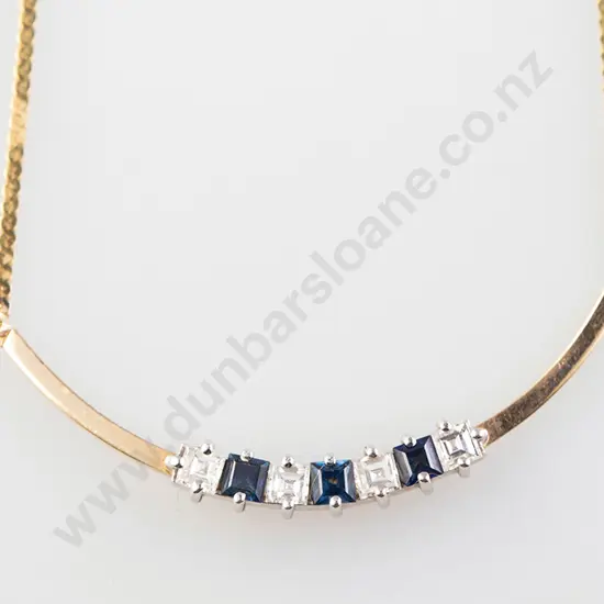 14ct Seven Stone Sapphire & Diamond Necklace