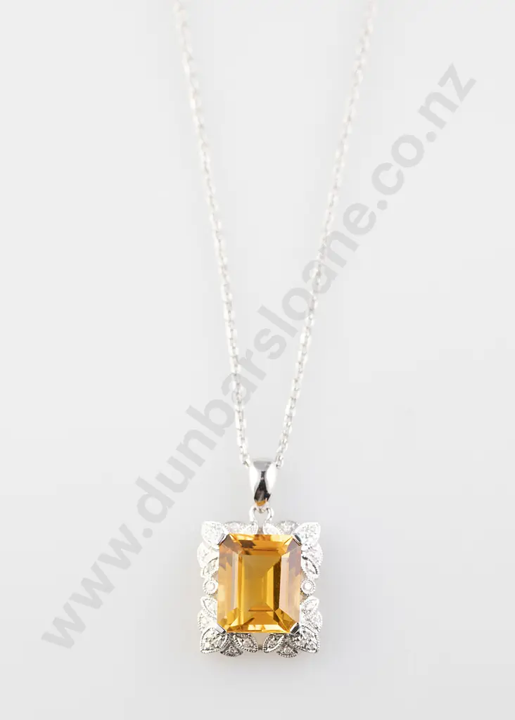 14ct White Gold Single Citrine and Diamond Pendant Image 1++