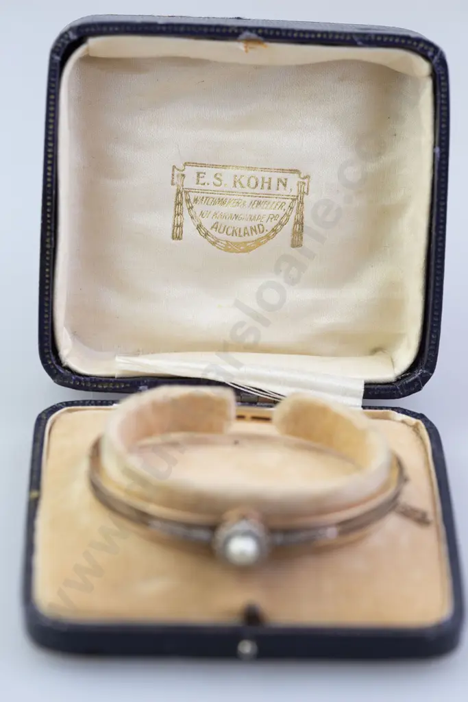 9ct Dated 1891 22stone Diamond and Pearl Snap Bangle Image 1++