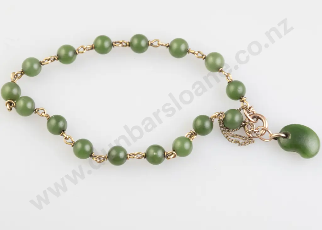 Early C20th 9ct Greenstone Bead Bracelet Image 1++