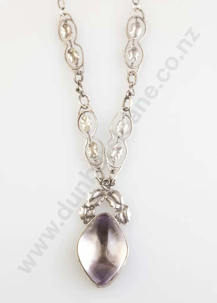 Possible Early C20th NZ Silver Crafted Amethyst Pendant Necklace Image 1++