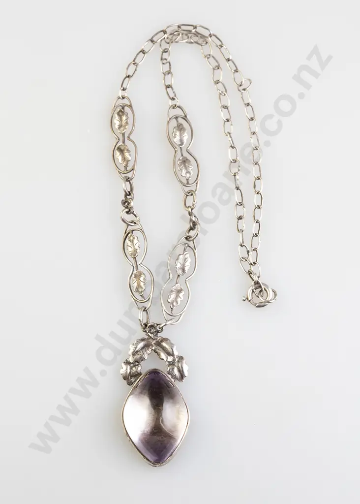 Possible Early C20th NZ Silver Crafted Amethyst Pendant Necklace Image 1++