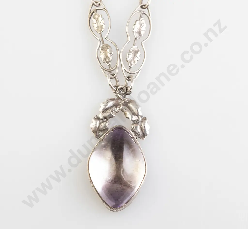 Possible Early C20th NZ Silver Crafted Amethyst Pendant Necklace Image 1++