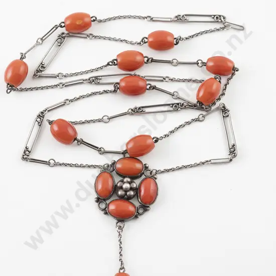 Elsie Reeve (NZ 1885-1927) S/S and Ceramic Coral Bead Necklace