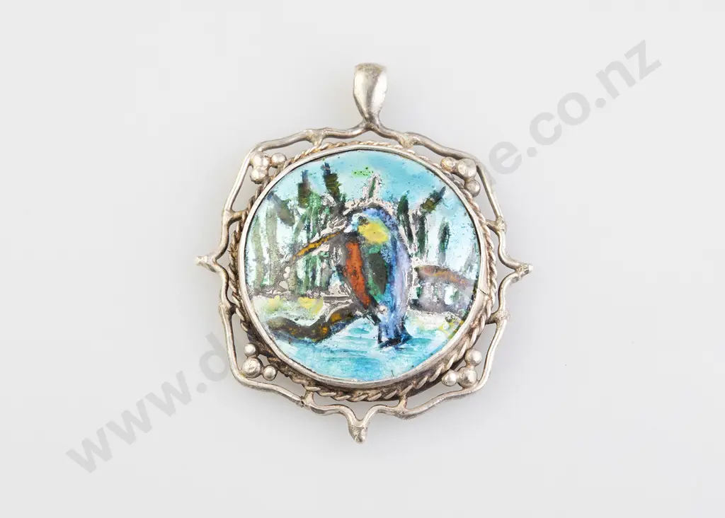 NZ Silver Anne F Darby Enamel Pendant Image 1++