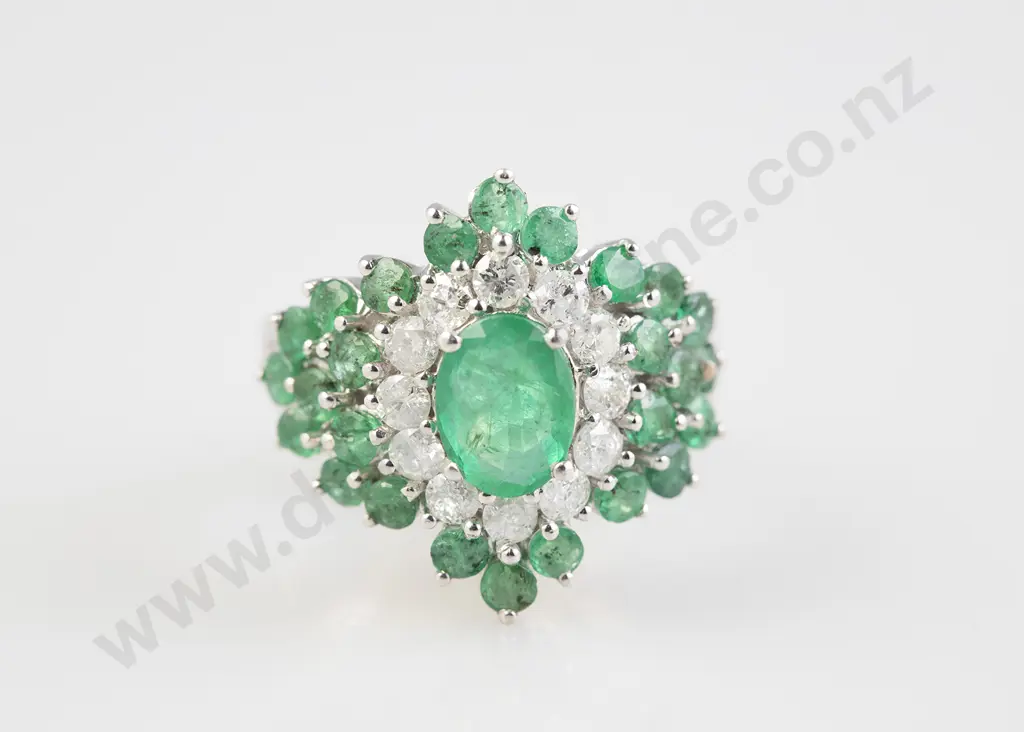14ct 39stone Emerald and Diamond Cluster Ring Image 1++