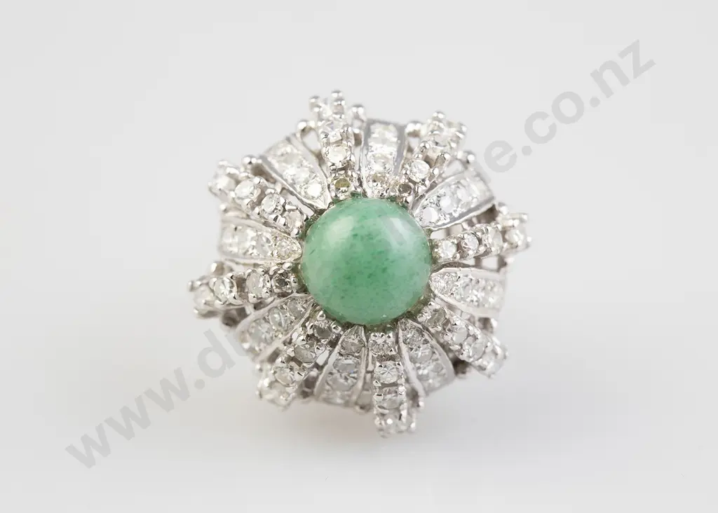 14ct 57stone Jade and Diamond Dress Ring Image 1++