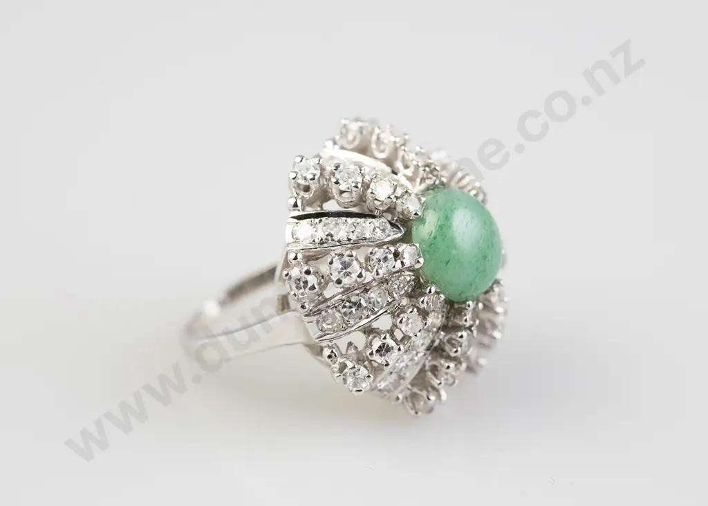 14ct 57stone Jade and Diamond Dress Ring Image 1++