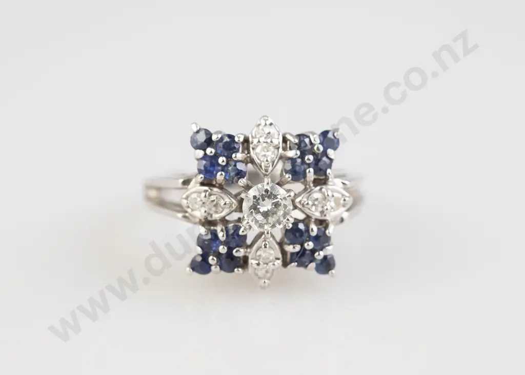14ct White Gold 25stone Sapphire and Diamond Cluster Ring Image 1++