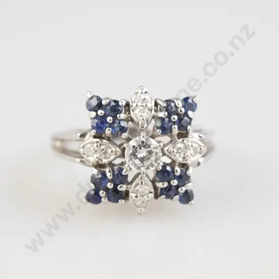 14ct White Gold 25stone Sapphire and Diamond Cluster Ring