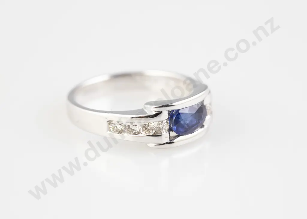 14ct White Gold Nine Stone Sapphire and Diamond Band Ring Image 1++