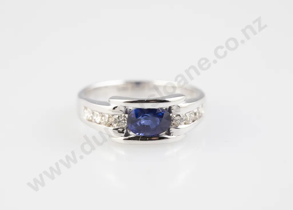 14ct White Gold Nine Stone Sapphire and Diamond Band Ring Image 1++