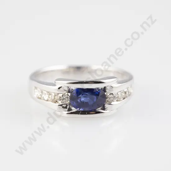 14ct White Gold Nine Stone Sapphire and Diamond Band Ring