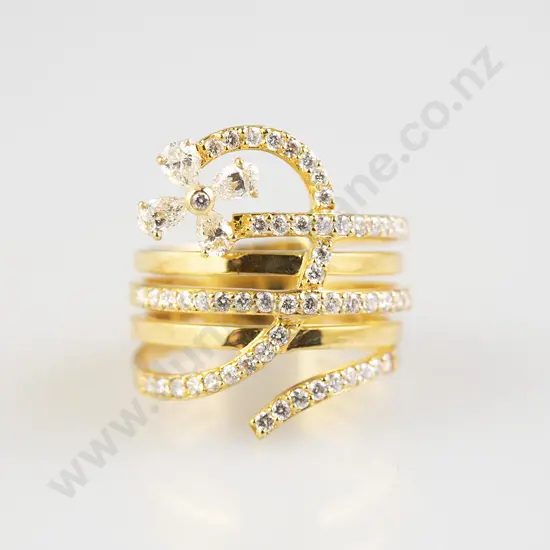 18ct Modern 59 Stone Diamond Floret Spray Dress Ring