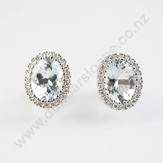 Pair 14ct White Gold Aquamarine and Diamond Cluster Stud Earrings