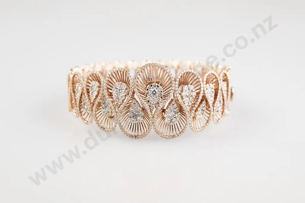 18ct Rose Gold 498 Stone Diamond Fancy Hinged Snap Bangle Image 1++