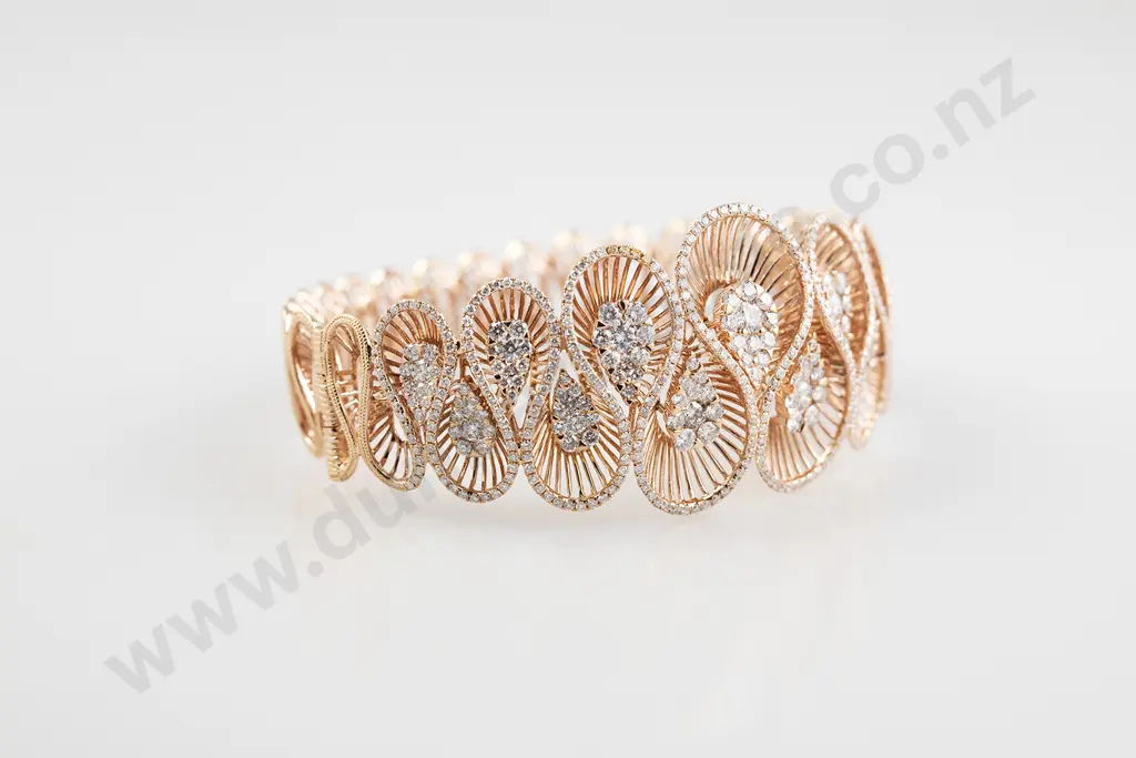 18ct Rose Gold 498 Stone Diamond Fancy Hinged Snap Bangle Image 1++