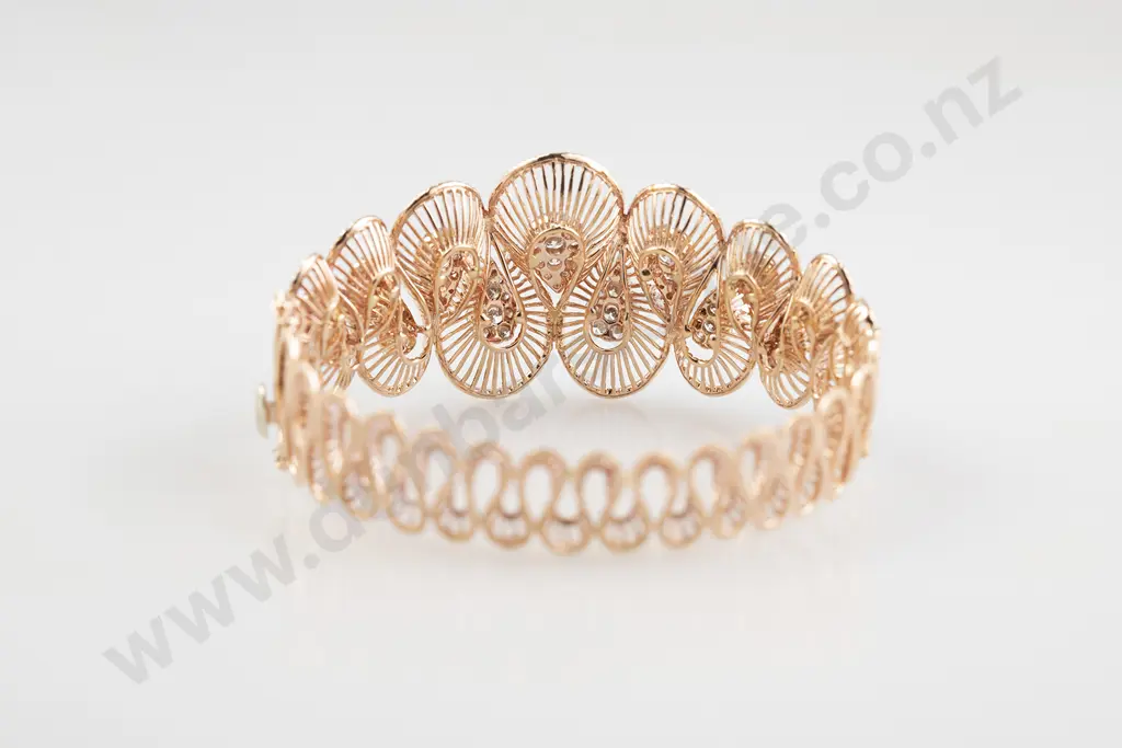 18ct Rose Gold 498 Stone Diamond Fancy Hinged Snap Bangle Image 1++