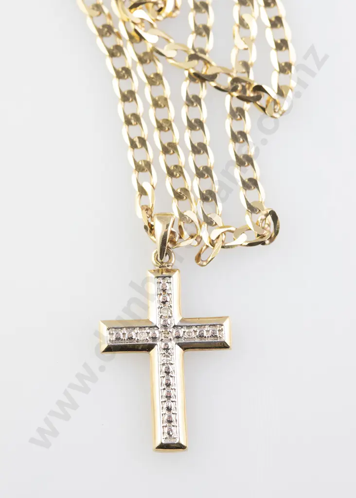 9ct Diamond Cross Pendant on Chain Image 1++