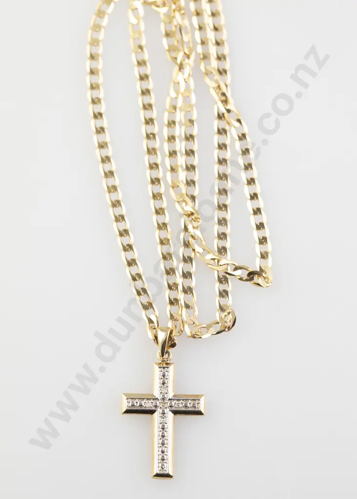 9ct Diamond Cross Pendant on Chain Image 1++