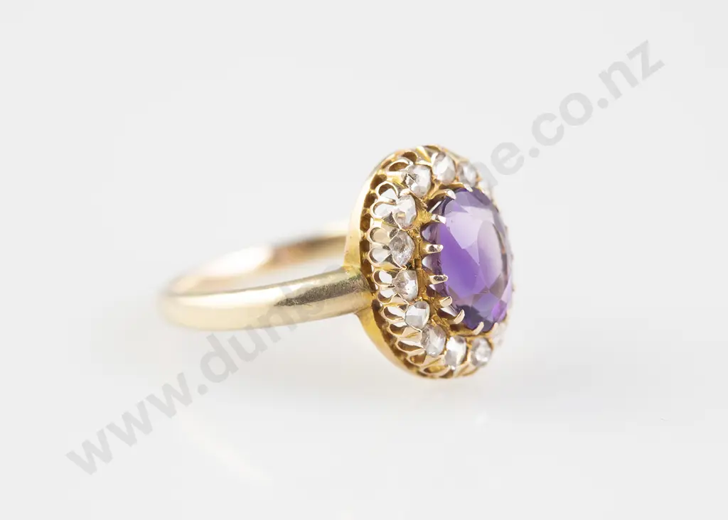 Victorian 15ct Single Amethyst and Diamond Cluster Ring Image 1++