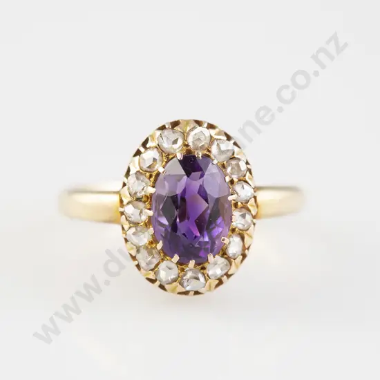 Victorian 15ct Single Amethyst and Diamond Cluster Ring