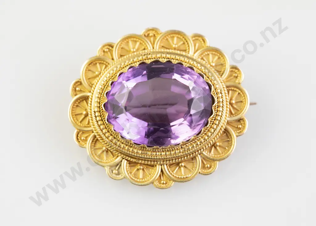 Victorian 9ct Single Amethyst Brooch Image 1++