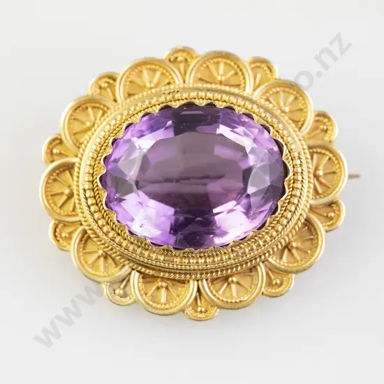 Victorian 9ct Single Amethyst Brooch