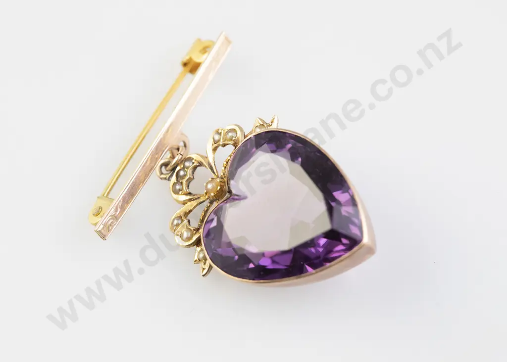 Edwardian 9ct Mounted Amethyst Heart Pendant Image 1++