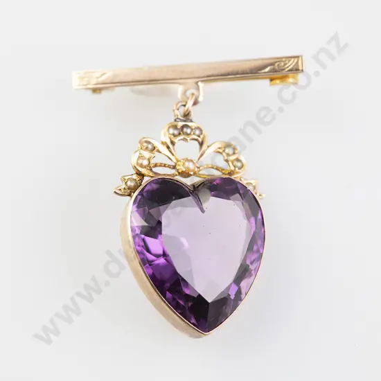 Edwardian 9ct Mounted Amethyst Heart Pendant