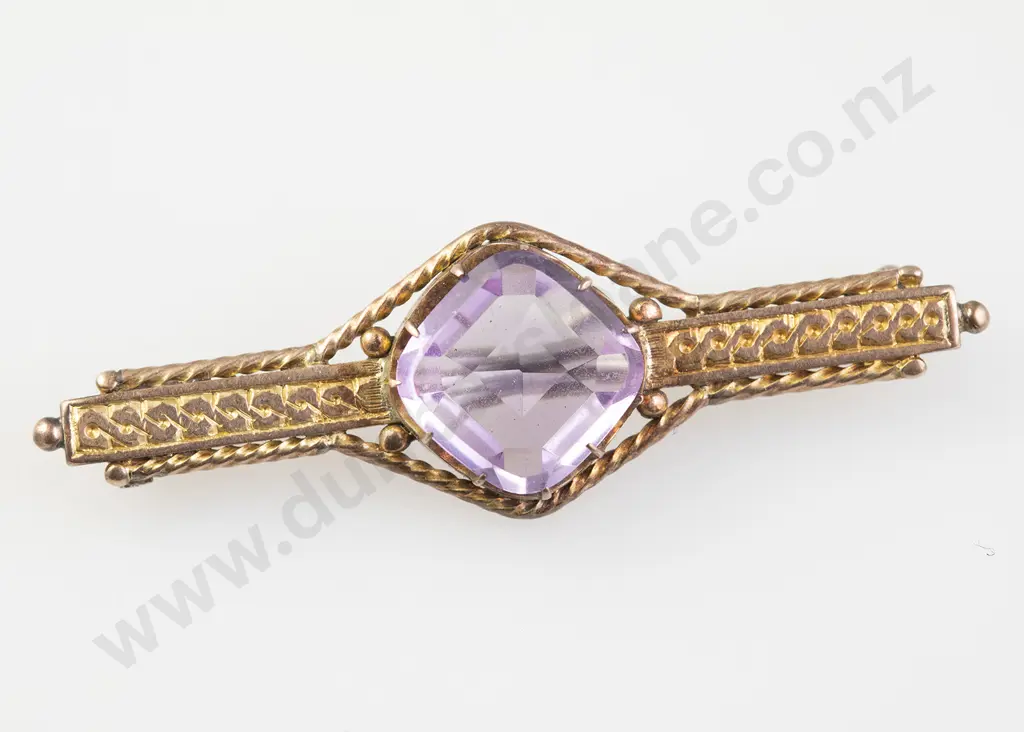 Victorian 9ct Single Amethyst Bar Brooch Image 1++