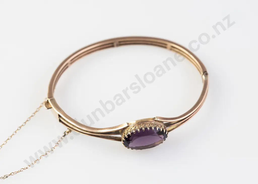 Victorian 9ct Single Amethyst Hinged Snap Bangle Image 1++