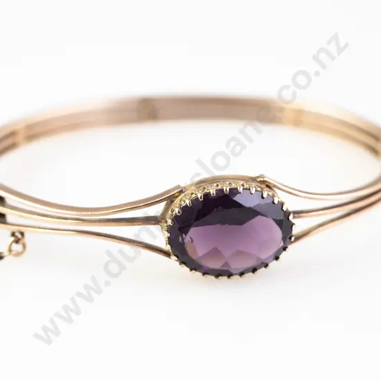 Victorian 9ct Single Amethyst Hinged Snap Bangle