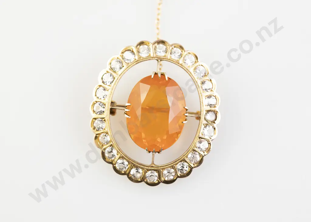 9ct Single Fire Opal and Crystal Cluster Brooch Image 1++