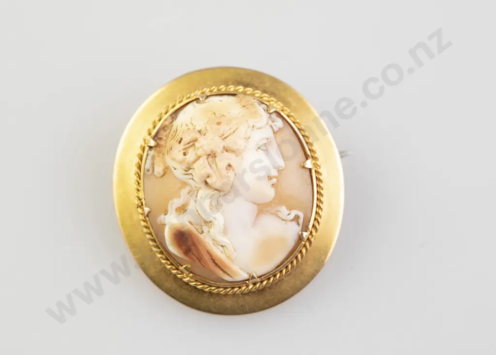 Late Victorian 18ct Mounted Portrait Cameo Brooch Image 1++