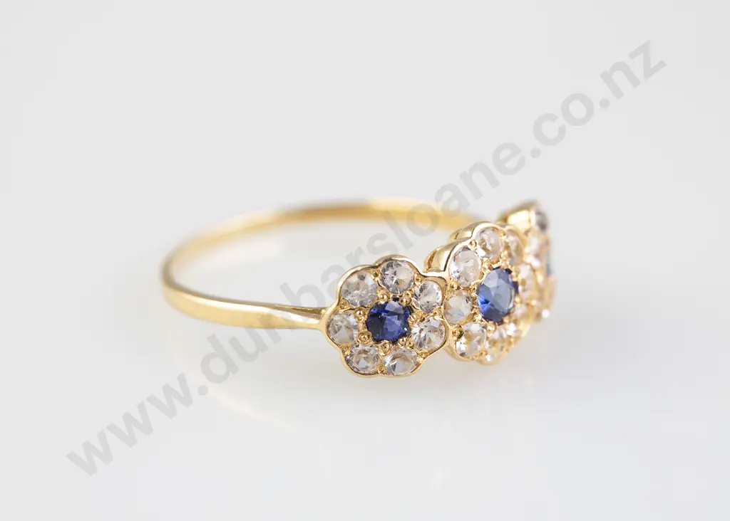 9ct 25stone Blue and White Sapphire Triple Cluster Ring Image 1++