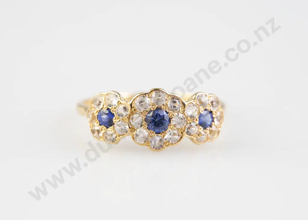 9ct 25stone Blue and White Sapphire Triple Cluster Ring Image 1++