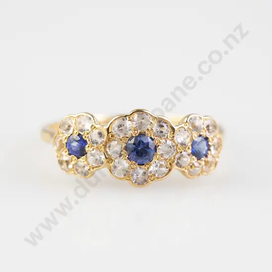 9ct 25stone Blue and White Sapphire Triple Cluster Ring