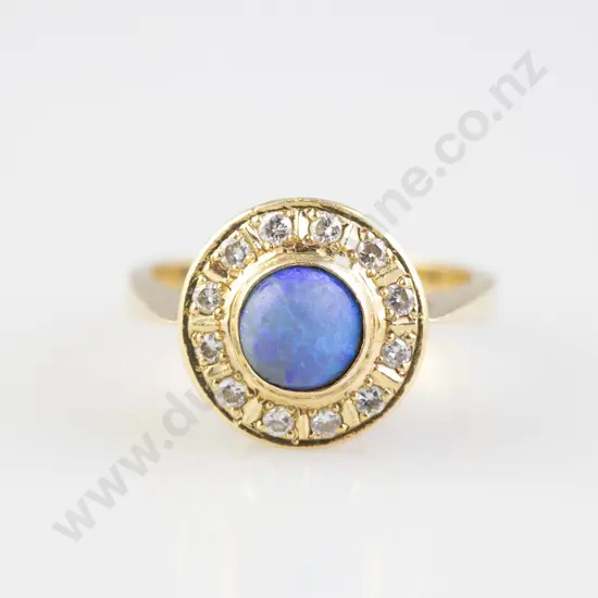 18ct 13stone Black Opal and Diamond Cluster Ring