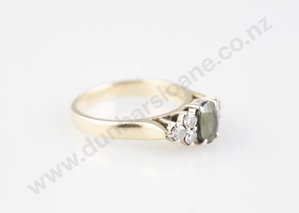 10ct Seven Stone Green Sapphire and Diamond Bridge Ring Image 1++