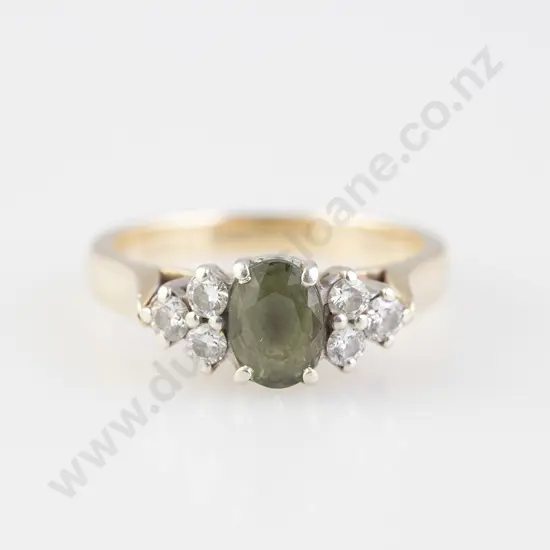 10ct Seven Stone Green Sapphire and Diamond Bridge Ring