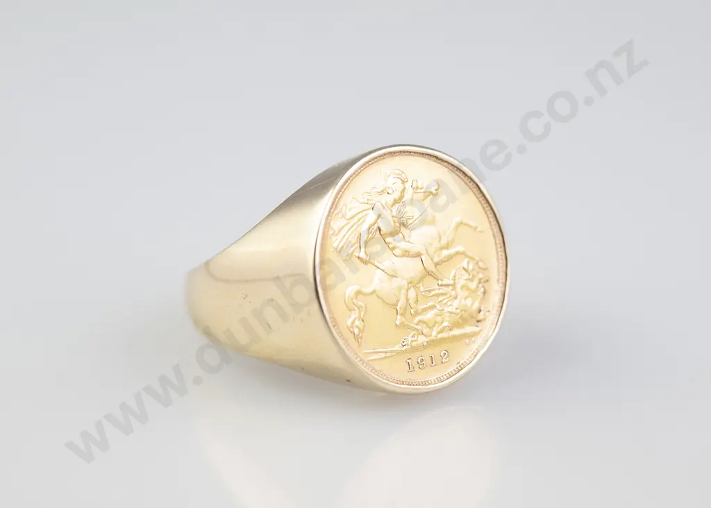 9ct Mounted 1912 Gold Half Sovereign Ring Image 1++