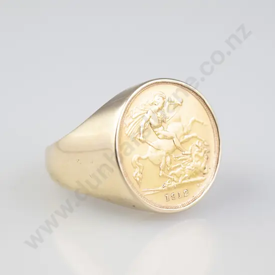 9ct Mounted 1912 Gold Half Sovereign Ring