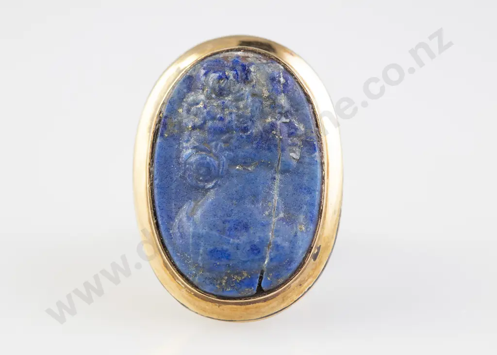 Antique 18ct Lapis Lazuli Cameo Ring Image 1++