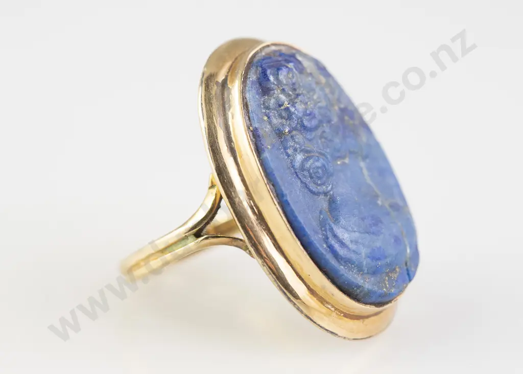 Antique 18ct Lapis Lazuli Cameo Ring Image 1++
