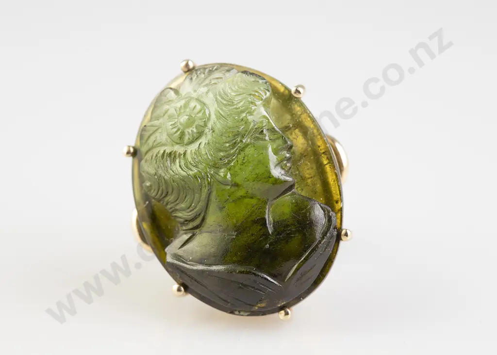 14ct Large Tourmaline Cameo Ring Image 1++