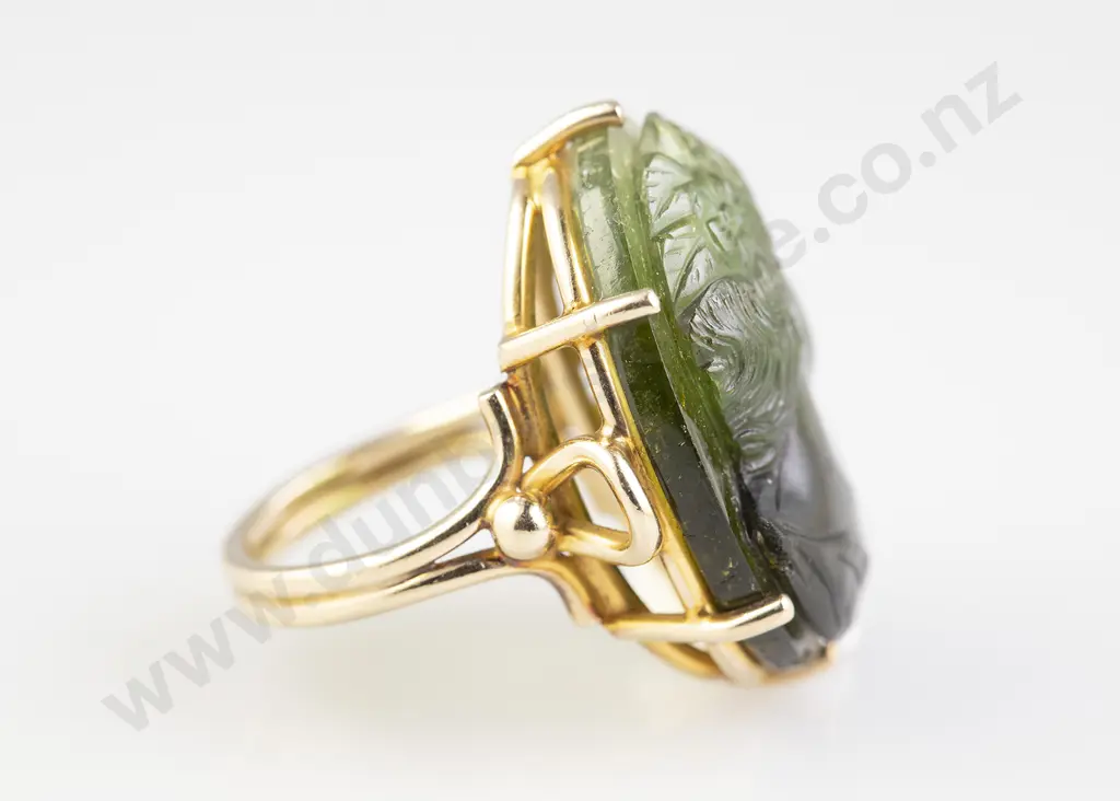 14ct Large Tourmaline Cameo Ring Image 1++