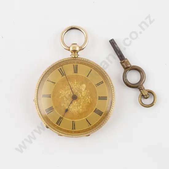 Victorian 18ct Open Face Key Wind Fob Watch